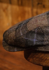 Geary Flat Cap - Brown Tartan Harris Tweed