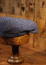 Geary Flat Cap - Navy Herringbone Donegal Tweed