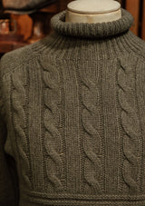 Clapperton Half Cable Knit Lambswool Sweater - Moss