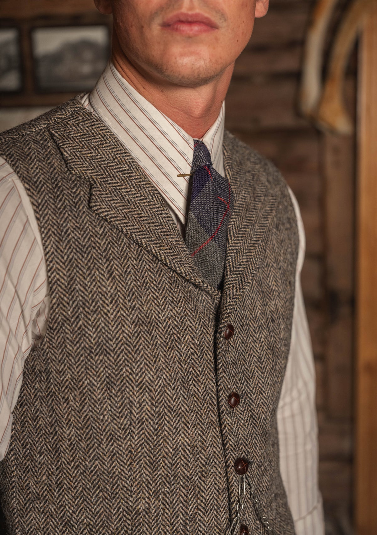 Bailey Harris Tweed Waistcoat - Old Oak Herringbone