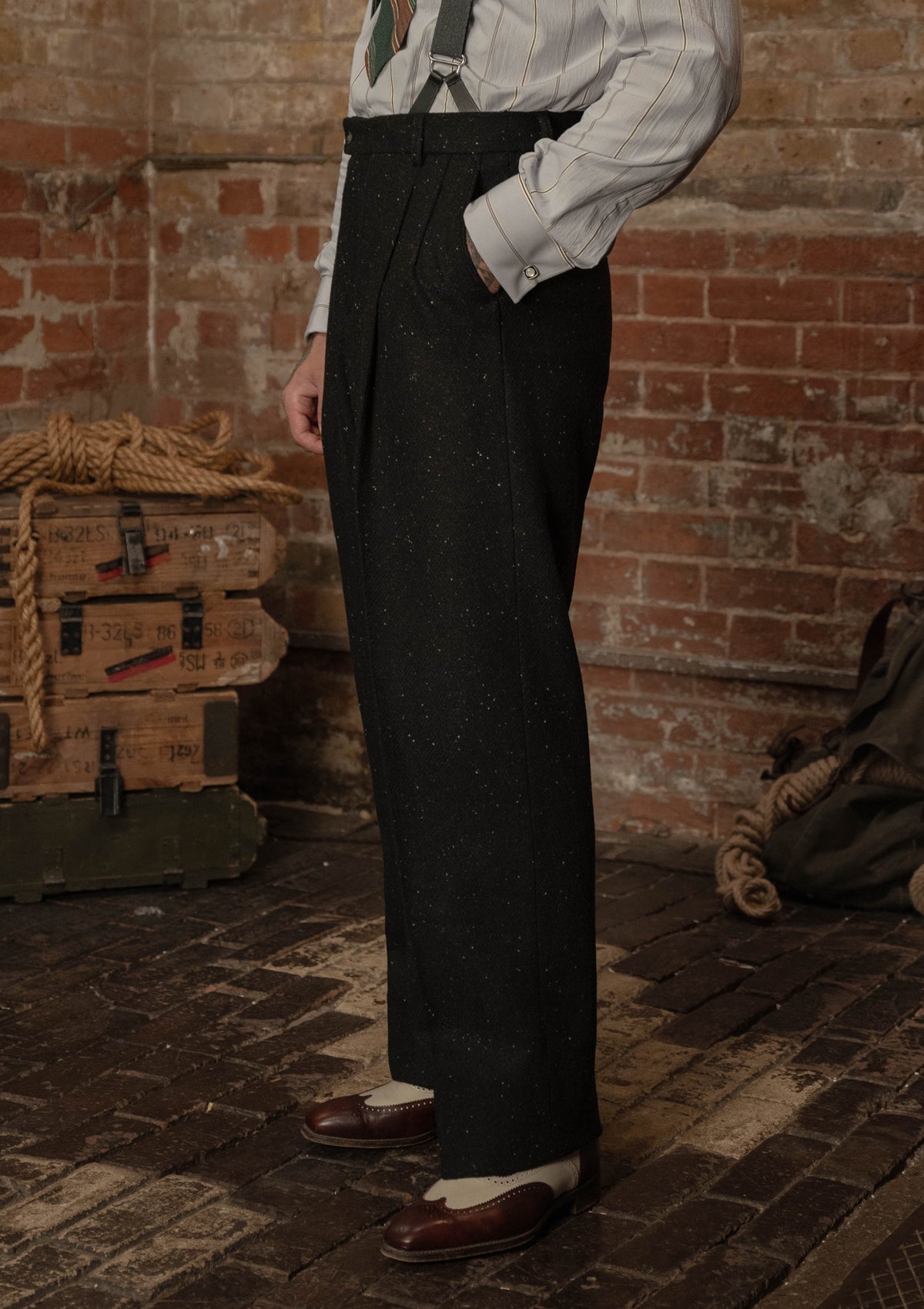 Coleman Harris Tweed Clark Trouser - Black w/ White Fleck