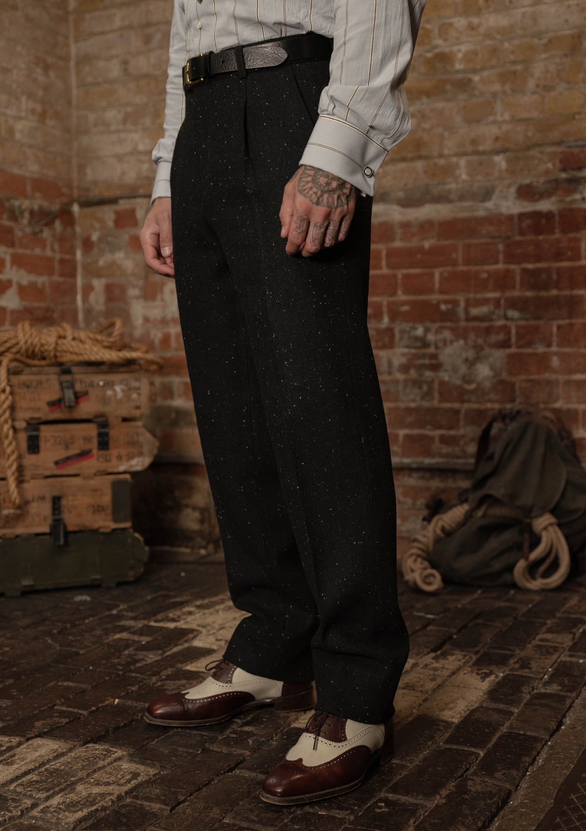 Coleman Harris Tweed Classic Trouser - Black w/ White Fleck