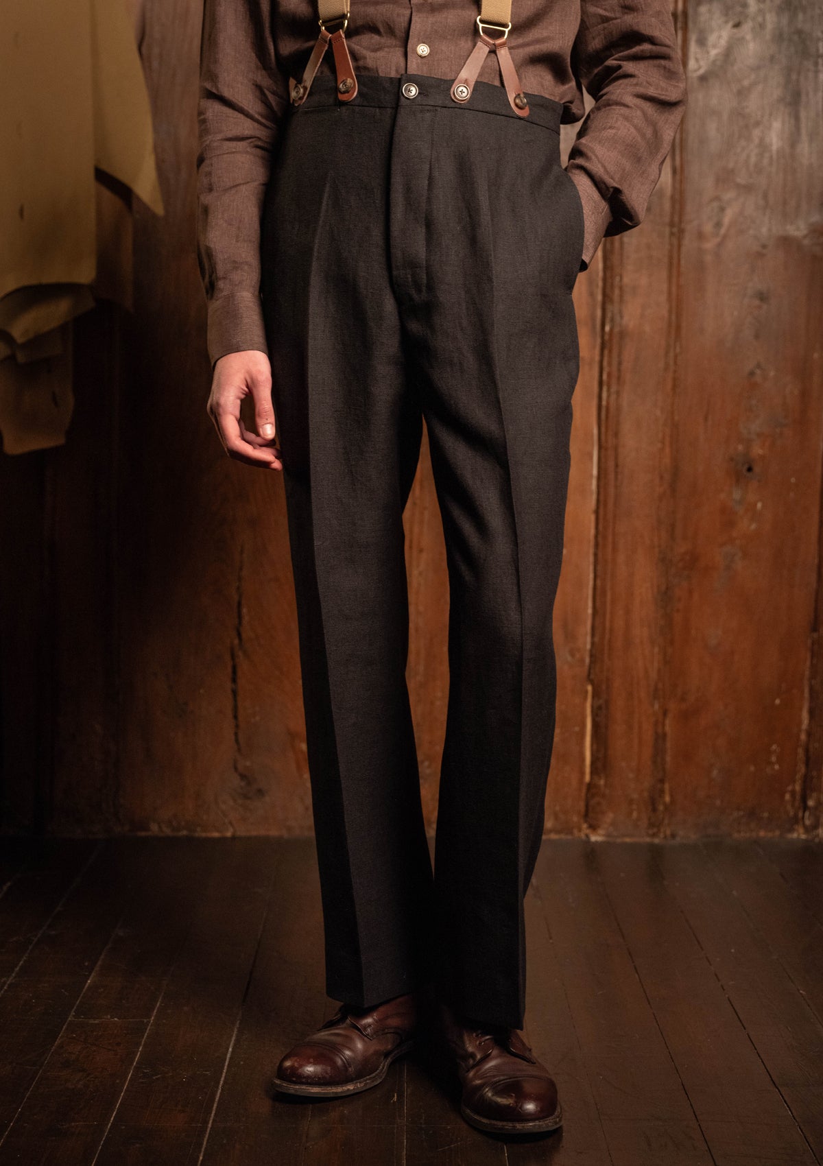 Hawthorne Fishtail Trousers - Farriers Black Linen