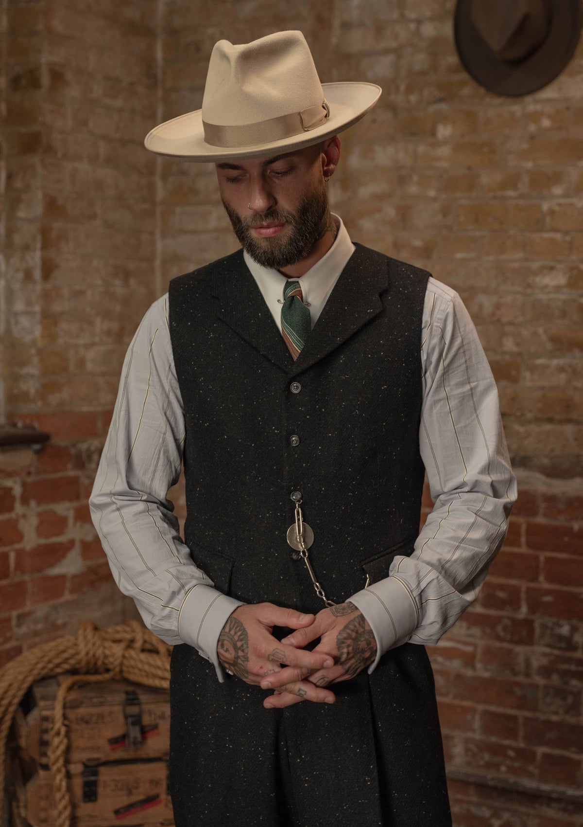 Coleman Harris Tweed Waistcoat - Black w/ White Fleck