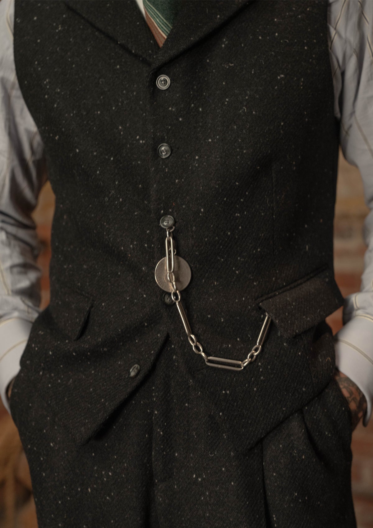 Coleman Harris Tweed Waistcoat - Black w/ White Fleck