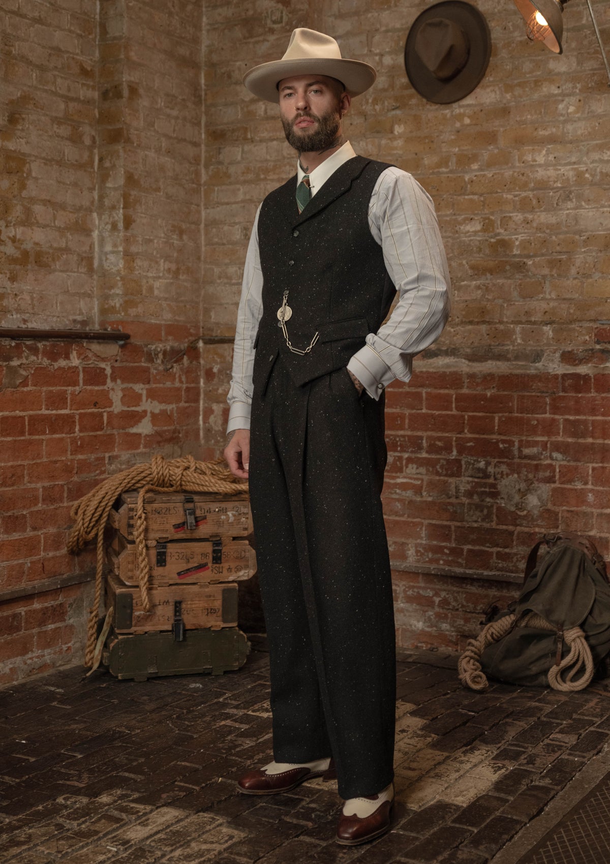 Coleman Harris Tweed Waistcoat - Black w/ White Fleck