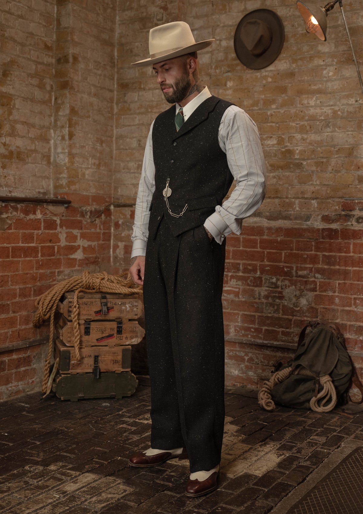 Coleman Harris Tweed Waistcoat - Black w/ White Fleck