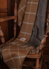 Double Sided Merino Wool Throw - Mustard Check / Brown Herringbone