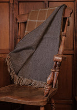 Double Sided Merino Wool Throw - Mustard Check / Brown Herringbone