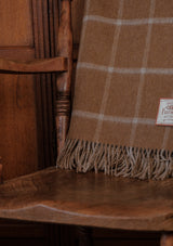 Double Sided Merino Wool Throw - Mustard Check / Brown Herringbone