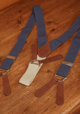 Button Braces w/ Silver Brass Fittings - Blue