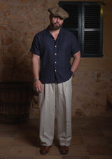 Crochet Short Sleeve Board Shirt - Navy