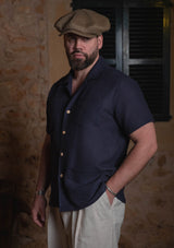 Crochet Short Sleeve Board Shirt - Navy
