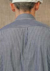 Grandad Collar Cotton Shirt - Blue Stripe