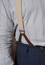 Grandad Collar Cotton Shirt - Blue Stripe