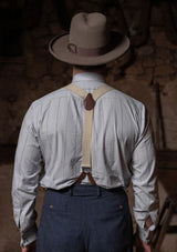 Grandad Collar Cotton Shirt - Blue Stripe