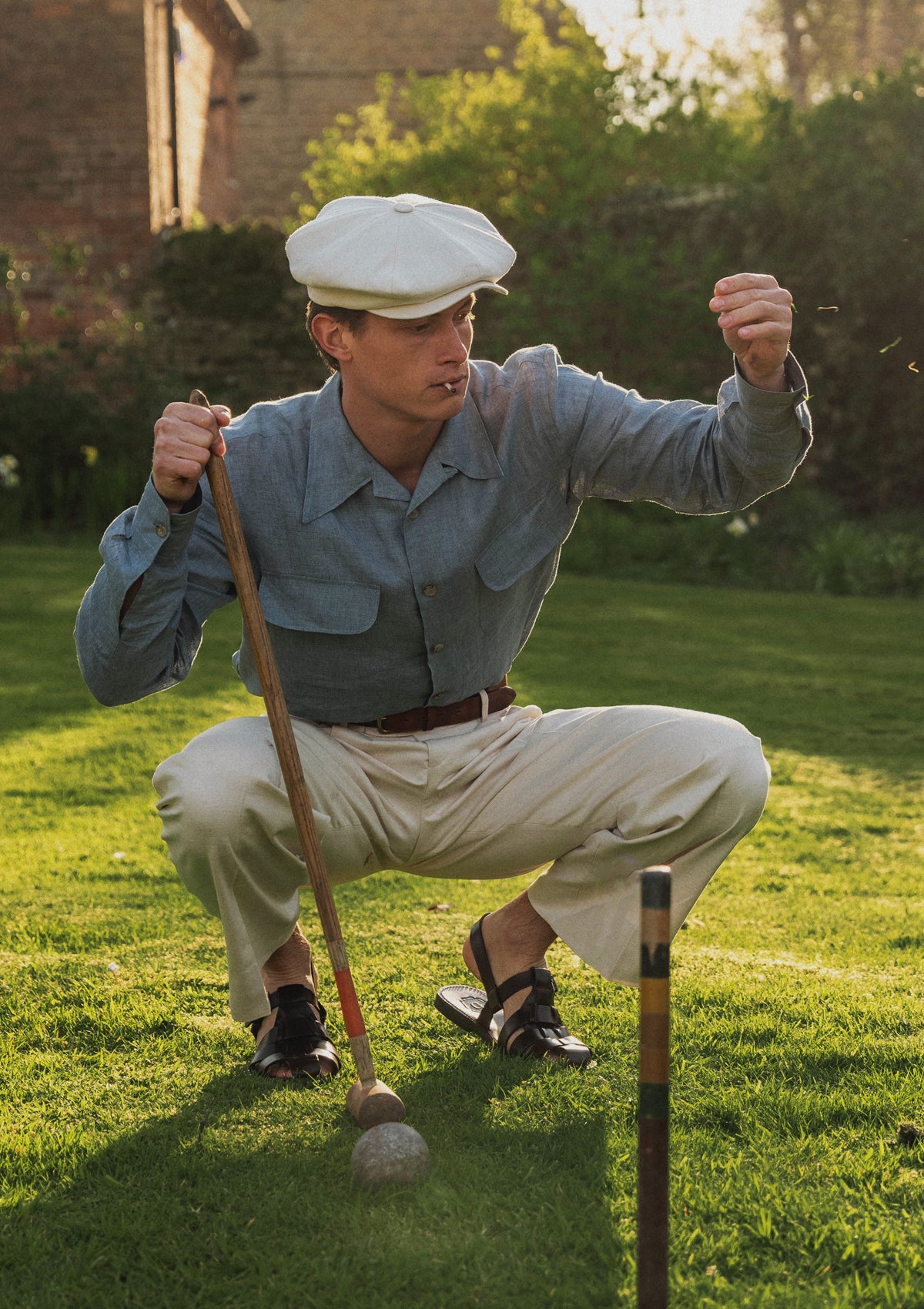 Long Sleeve Linen Camp Collar Board Shirt - Blue