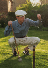 Long Sleeve Linen Camp Collar Board Shirt - Blue