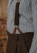 Grandad Collar Cotton Shirt - Blue & White Stripe