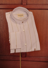 Grandad Collar Cotton Shirt - Blue Stripe