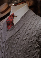 Cable Knit V-Neck Sweater -  Blue Marl