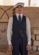 Brockman Waistcoat -  Navy Diamond Weave Wool