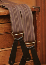 Button Braces w/ Brass Fittings - Antique Walnut w/ Denim Stripe