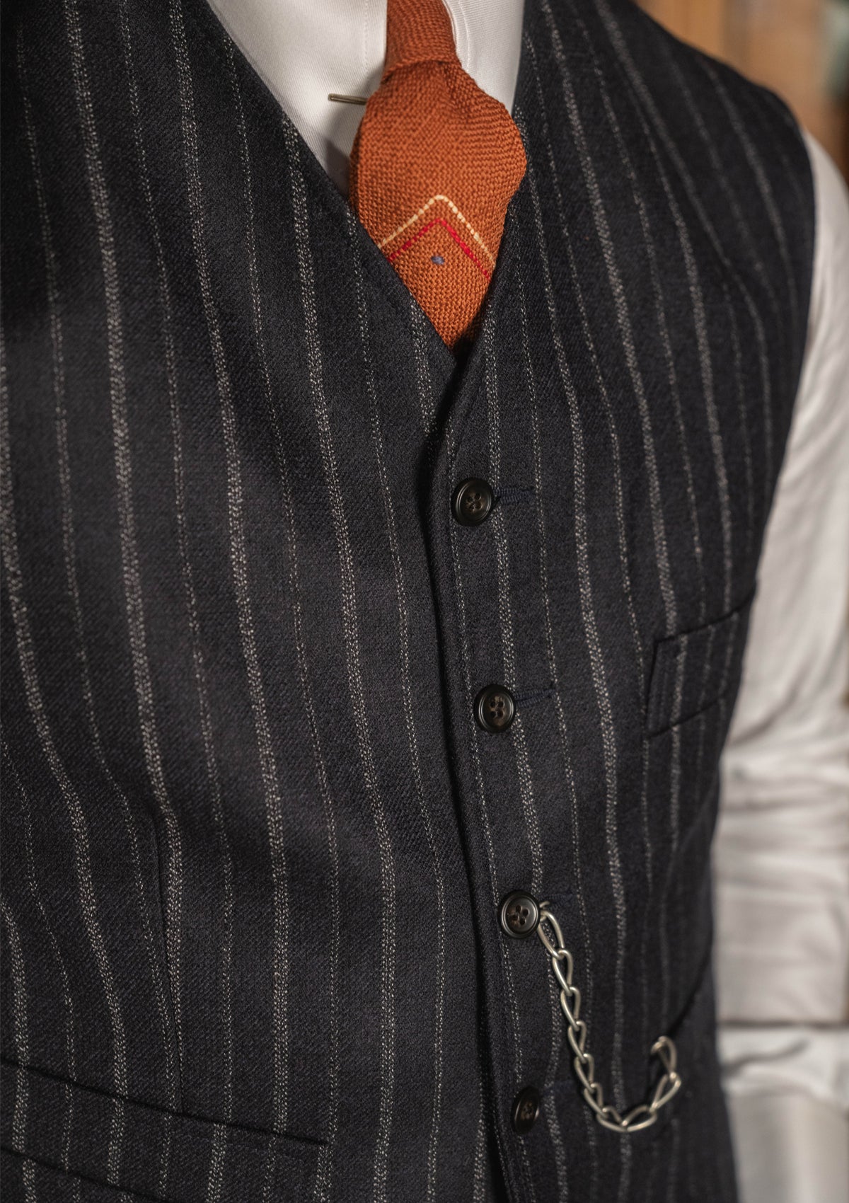 Broadway Cropped Waistcoat - Atlantic Chalk Stripe