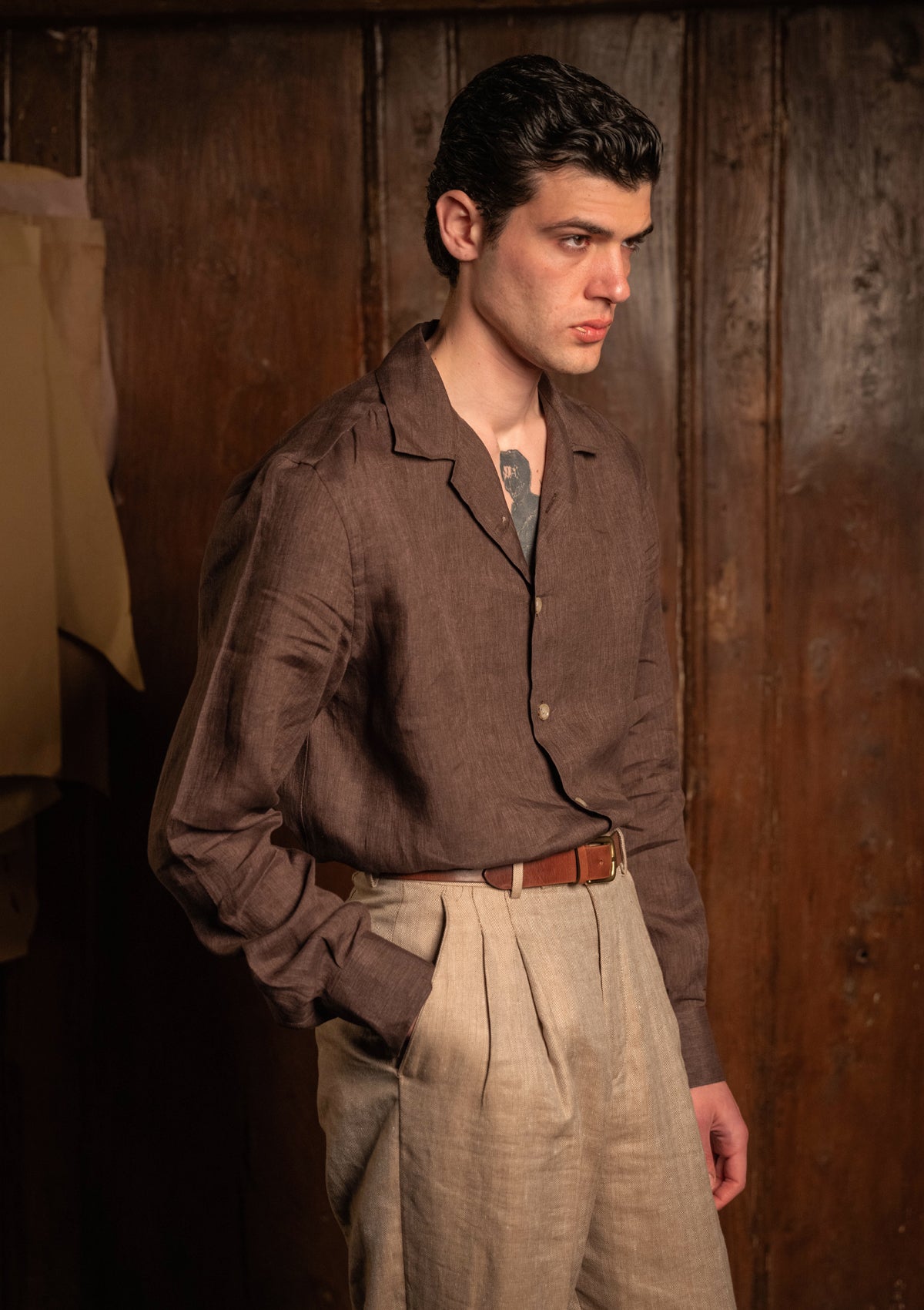 Long Sleeve Linen Board Shirt - Tobacco