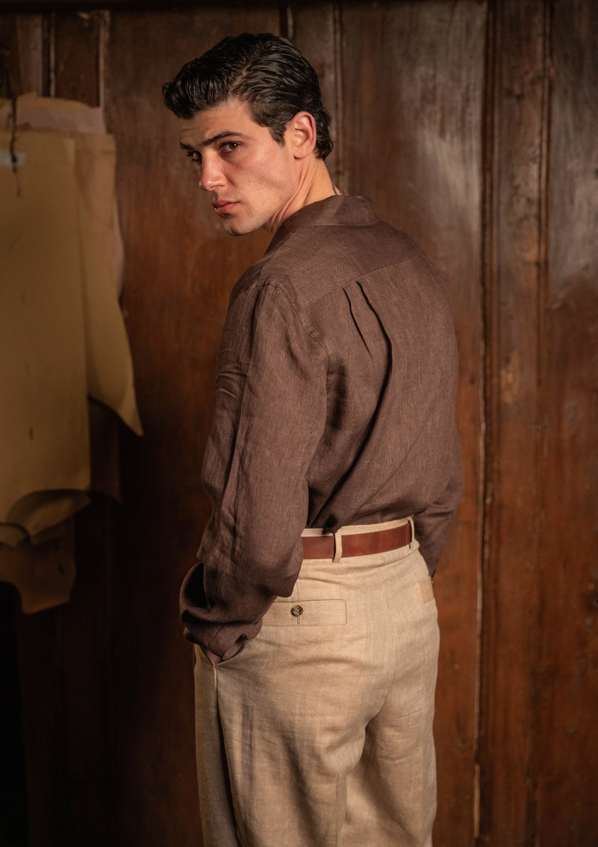 Long Sleeve Linen Board Shirt - Tobacco