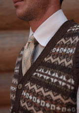 Lambert Button Down Lambswool Fair Isle - Hickory Brown