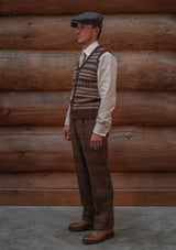 Lambert Button Down Lambswool Fair Isle - Hickory Brown