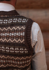 Lambert Button Down Lambswool Fair Isle - Hickory Brown