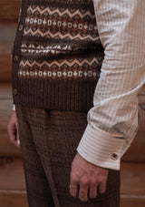 Lambert Button Down Lambswool Fair Isle - Hickory Brown
