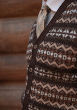 Lambert Button Down Lambswool Fair Isle - Hickory Brown