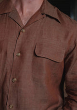 Long Sleeve Linen Board Shirt - Brown
