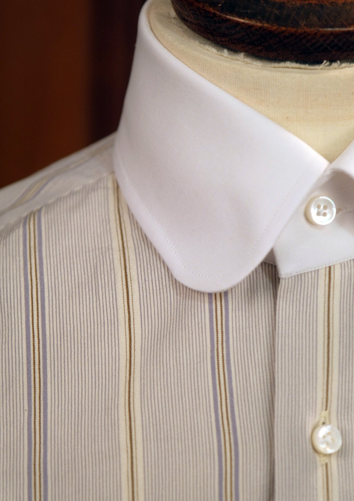 Club Collar Cotton Shirt - Clay Brown Pinstripe