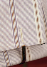 Club Collar Cotton Shirt - Clay Brown Pinstripe