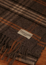 Wide Width Merino Wool Scarf - Grey & Tan Check