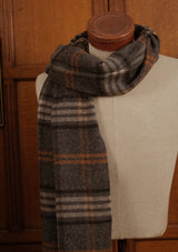 Wide Width Merino Wool Scarf - Grey & Tan Check