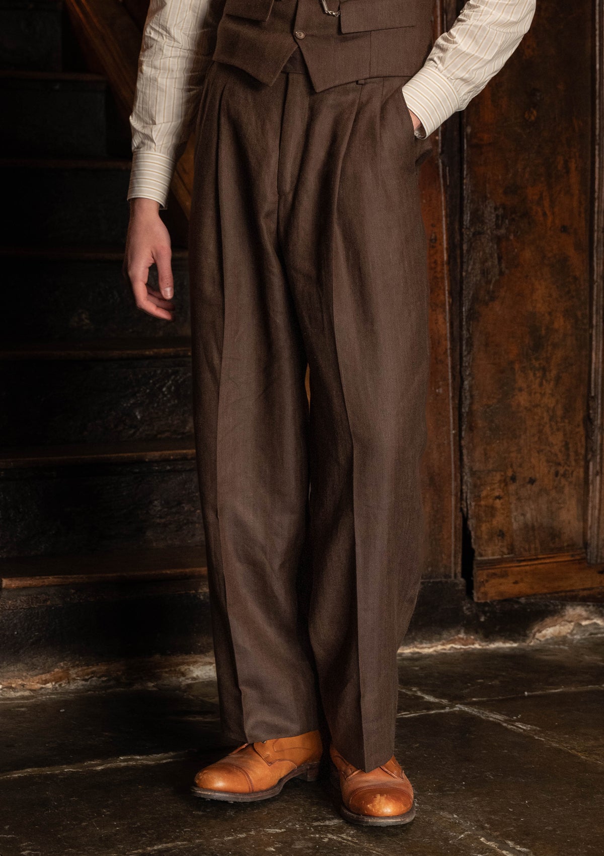 Coleman Clark Trouser - Tobacco Herringbone