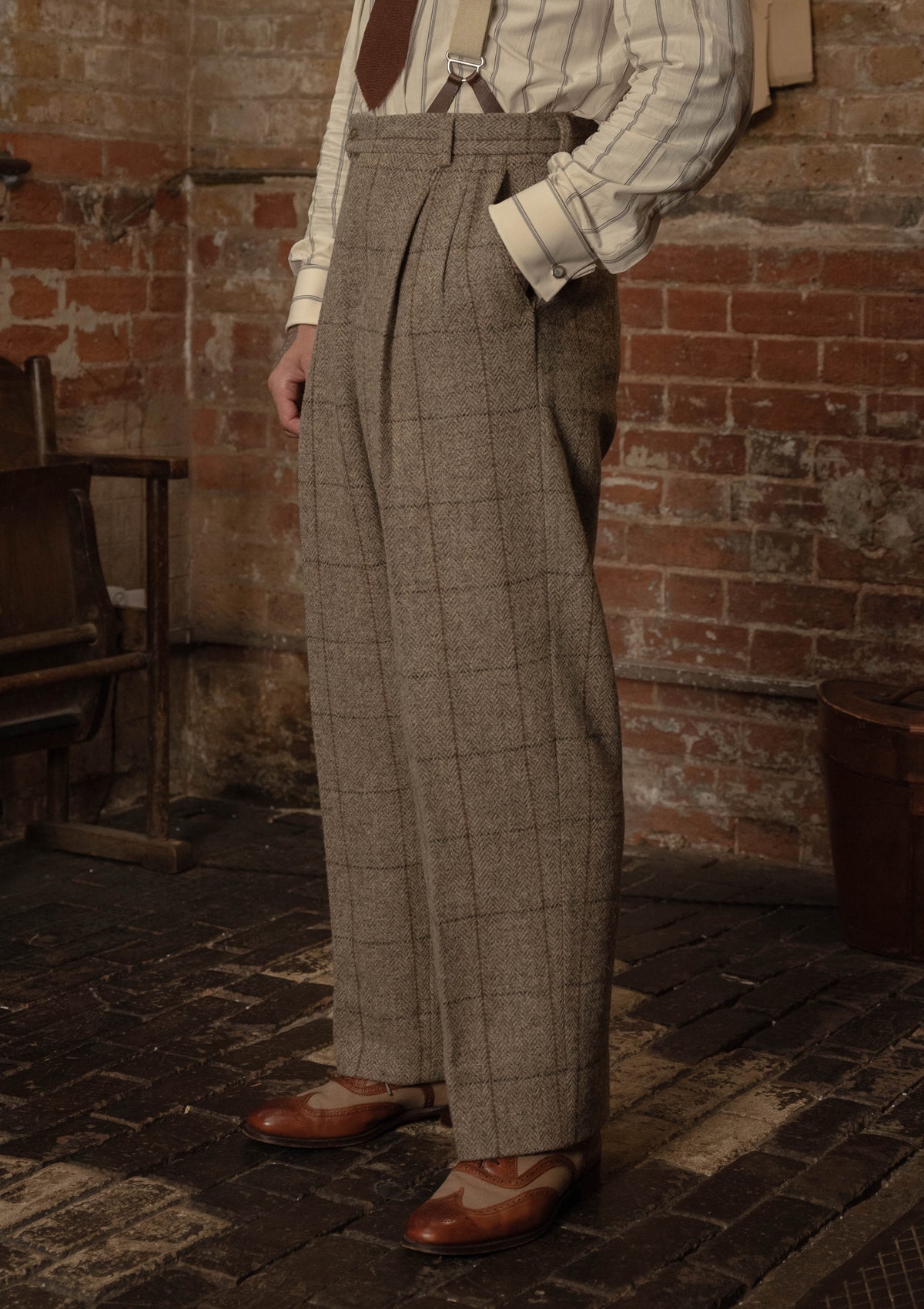 Brockman Harris Tweed Clark Trouser - Light Grey & Cinnamon Check