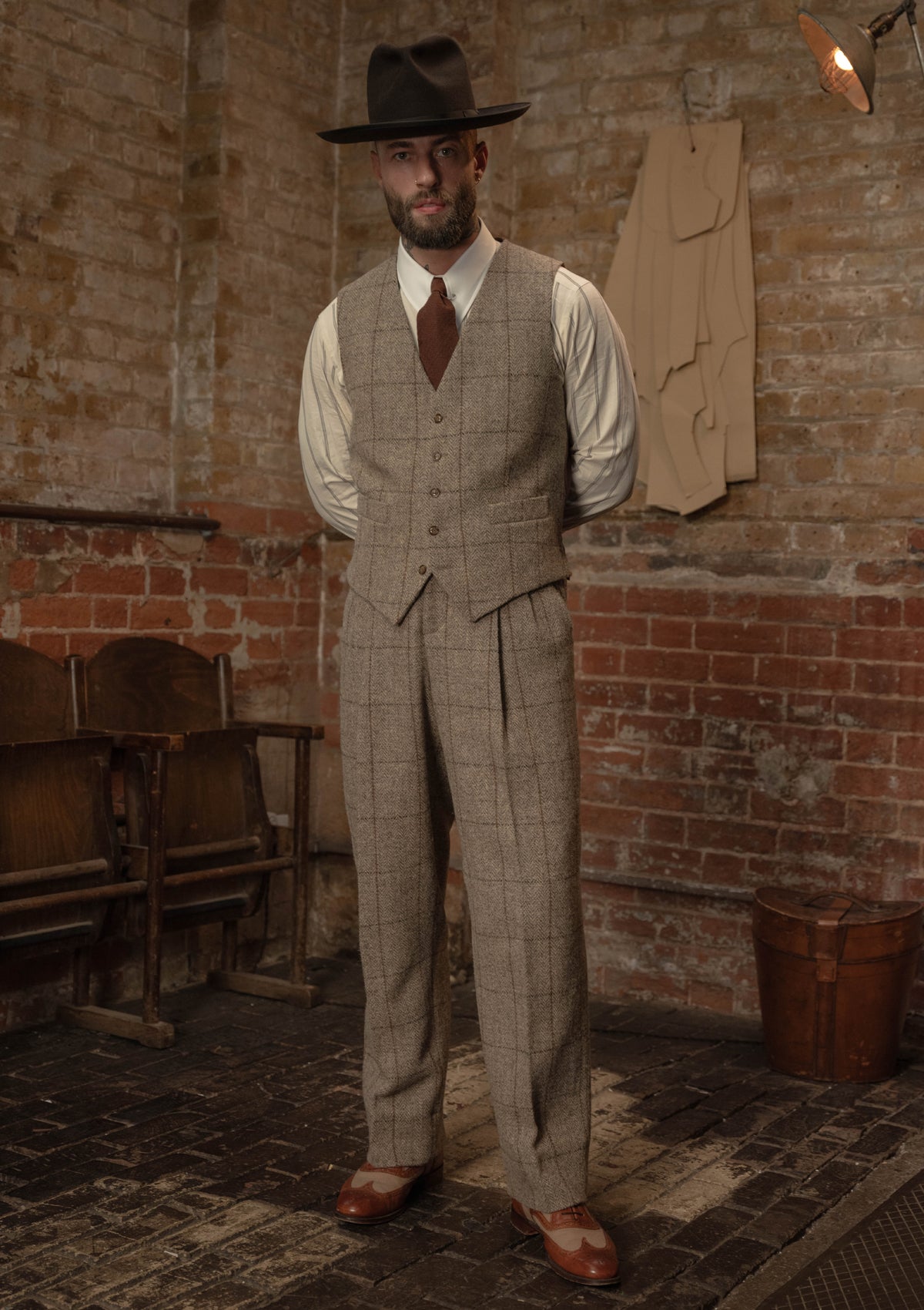 Brockman Harris Tweed Waistcoat - Light Grey & Cinnamon Check