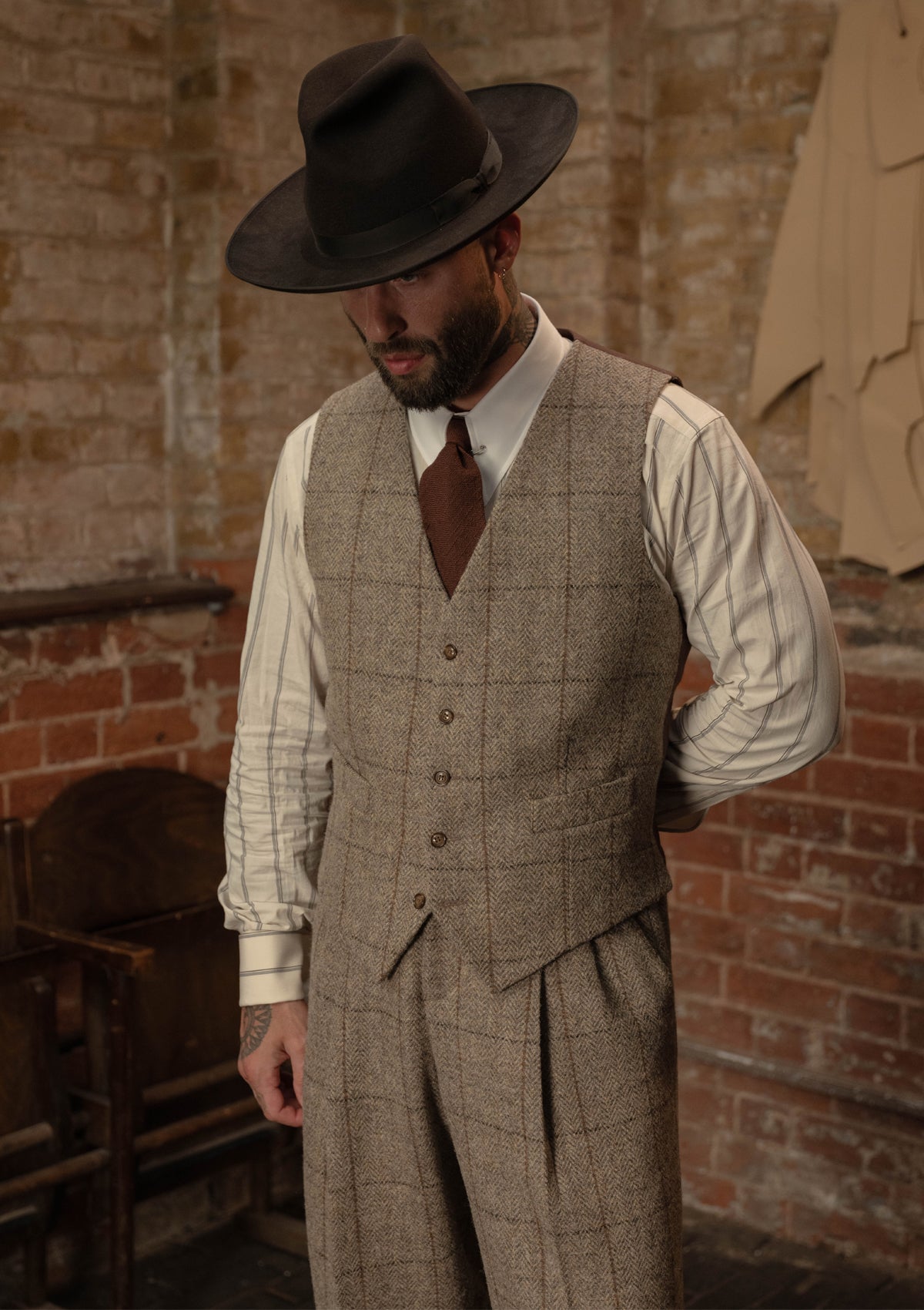Brockman Harris Tweed Waistcoat - Light Grey & Cinnamon Check
