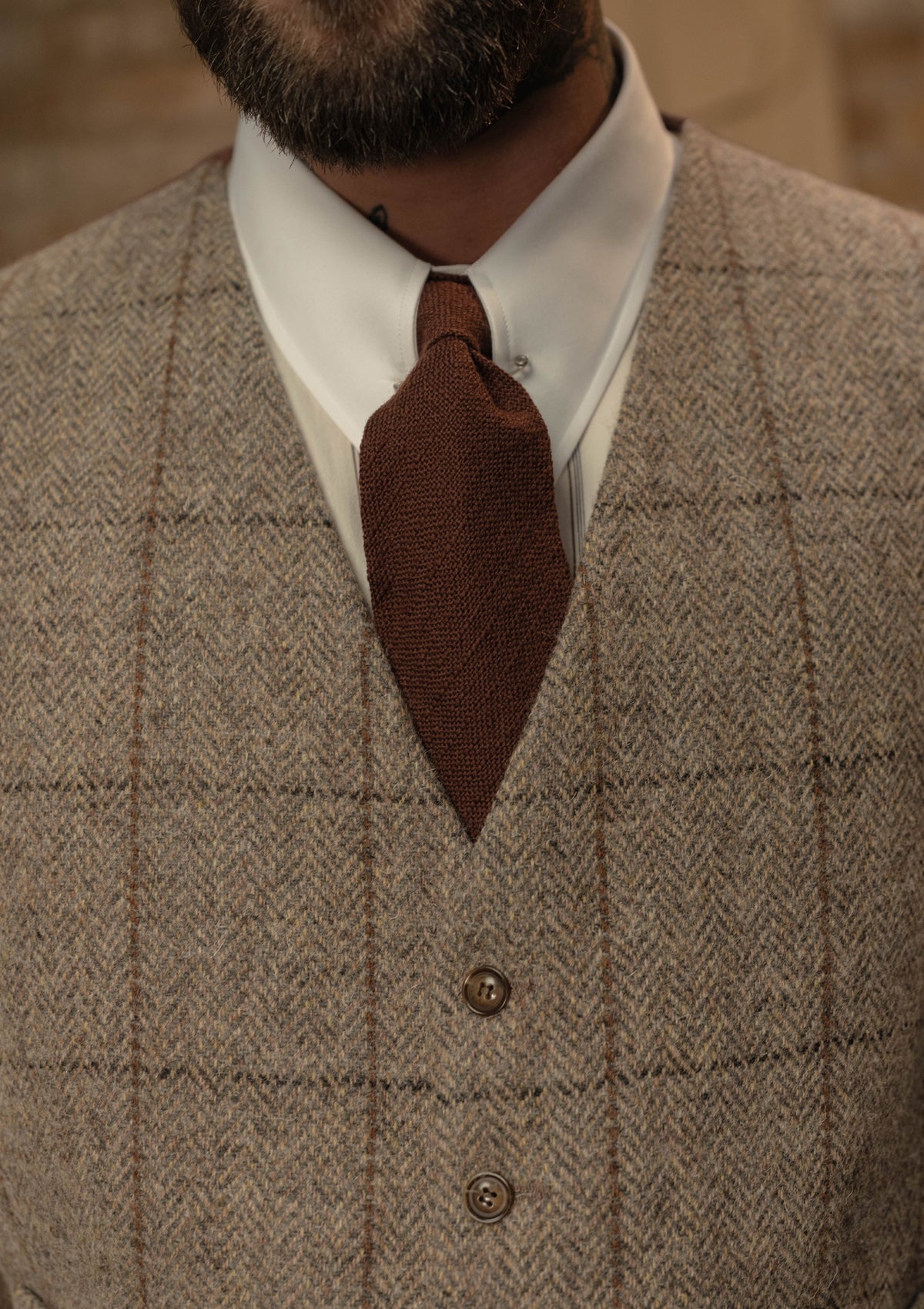 Brockman Harris Tweed Waistcoat - Light Grey & Cinnamon Check