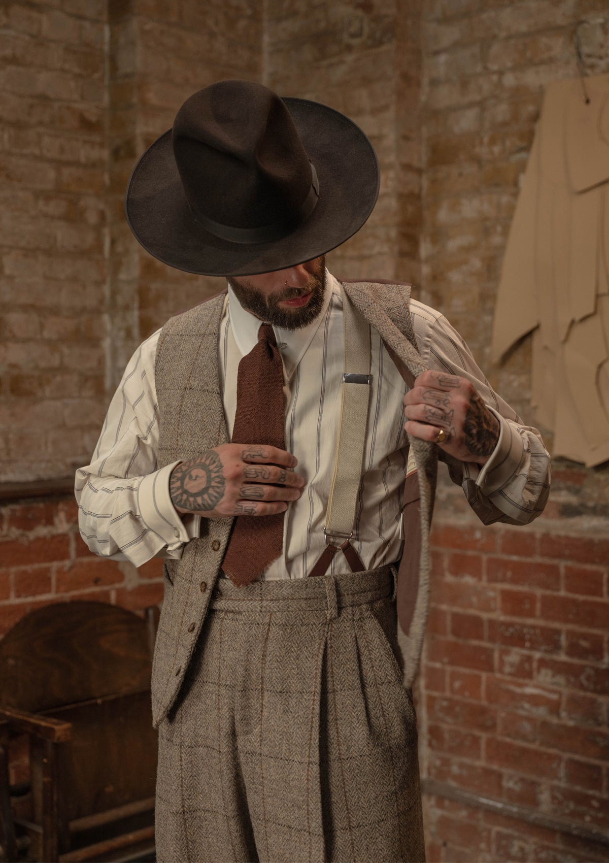 Brockman Harris Tweed Waistcoat - Light Grey & Cinnamon Check