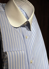 Vintage Club Collar Cotton Shirt - Blue Stripe