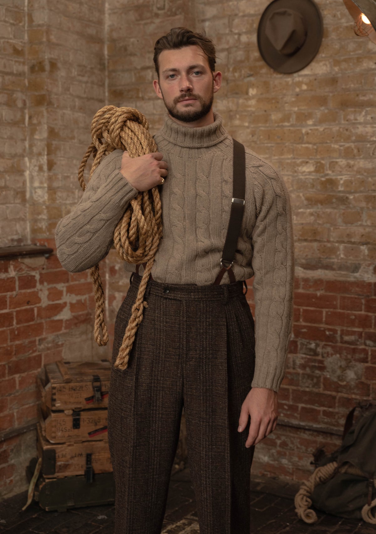 Anderson Cable Knit Super-soft Lambswool Sweater - Biscuit