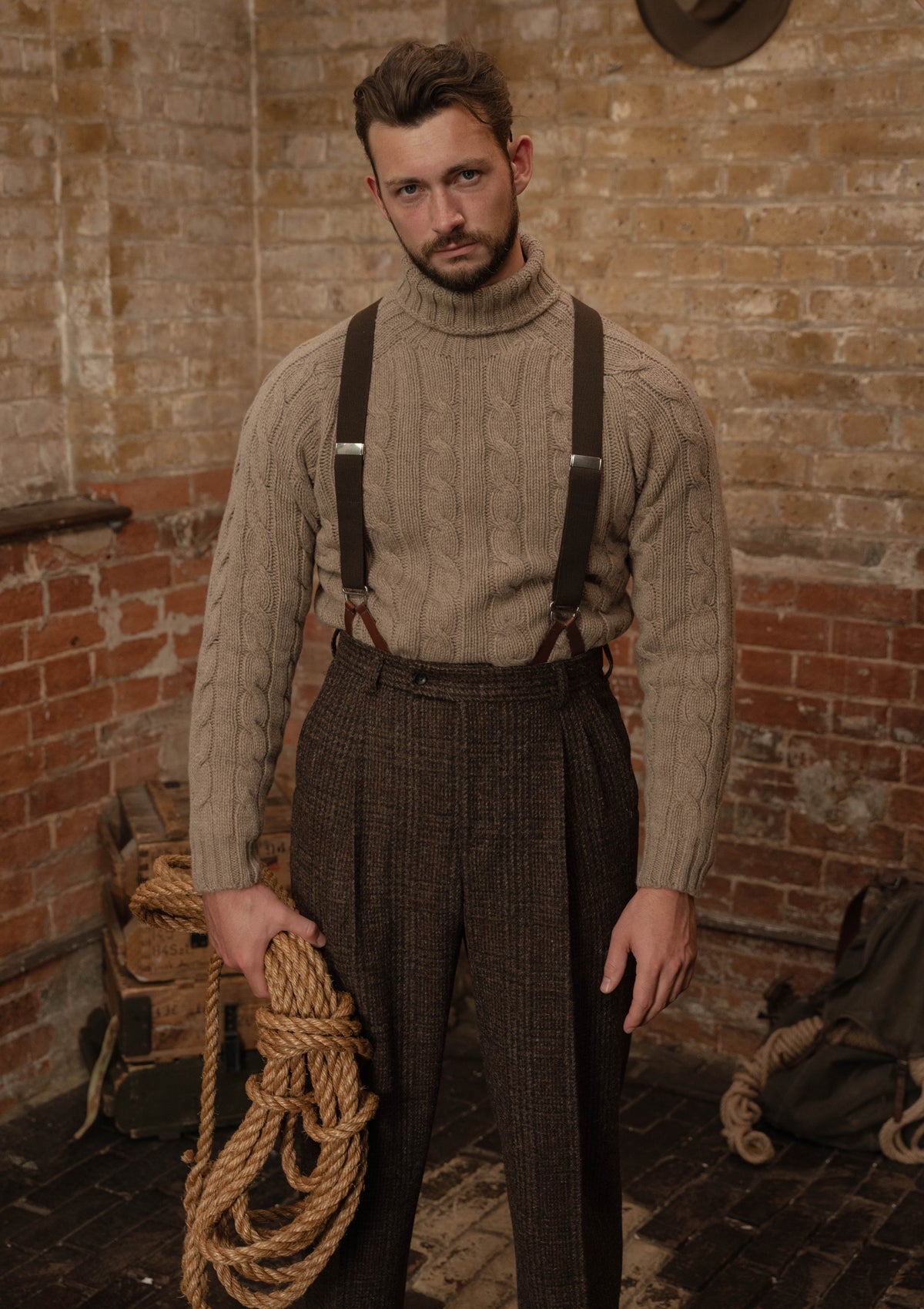 Anderson Cable Knit Super-soft Lambswool Sweater - Biscuit