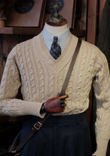 Cable Knit V-Neck Sweater - Biscuit